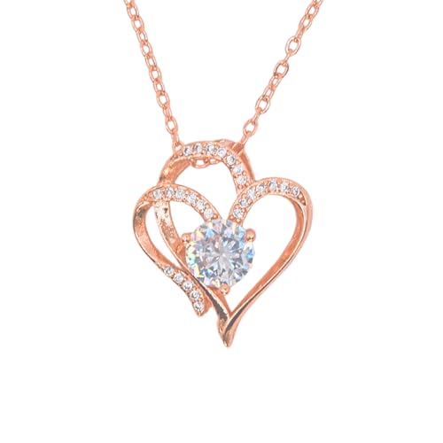 AXIOM Rose Gold Heart Pendant Necklace for Women, Girlfriend, Wife, Birthday, Anniversary, Mothers Day, Weddings, Special Occasions - Present for Women, Females, Girls, Teens. Elegant Double Heart Design with Cubic Zirconia for Her, Real 18K Rose Gold Dainty Jewellery, Allergy-free Hypoallergenic Luxury Jewelry, Romantic Anniversary Birthday Wedding Present for Teens Girls, Tarnish-Resistant & Skin-Friendly Necklace for Celebrations