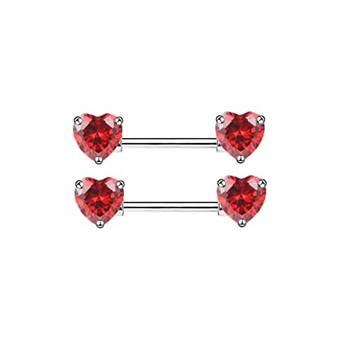 14G Dainty CZ Love Heart Nipple Rings Tongue Ring Surgical Steel Nipple rings Piercing Women Barbells 2Pcs 25/8"(16mm), Metal, cubic-zirconia Cover