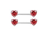 HQLA 14G Dainty CZ Love Heart Nipple Rings Tongue Ring Surgical Steel Nipple rings Piercing Women Barbells 2Pcs 25/8'(16mm) (Silver - Style A - Red Heart CZ)