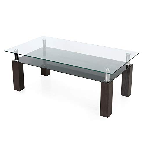 Image of Nilkamal Mississippi Tempered Glass Center Table | Coffee Table with Shelf (Color - Wenge)