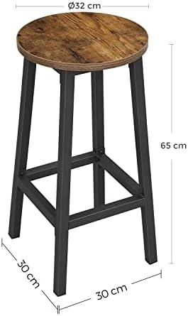 VASAGLE Set of 2 Bar Stools, Tall Kitchen Stools, Sturdy Steel Frame, 65 cm Tall, Easy Assembly, Industrial Style, Rustic Brown and Black LBC32X