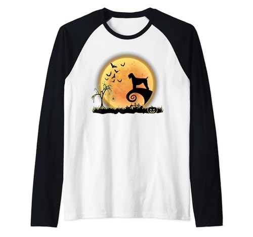 Black Russian Terrier Dog Scary Moon Funny Halloween Costume Camiseta Manga Raglan