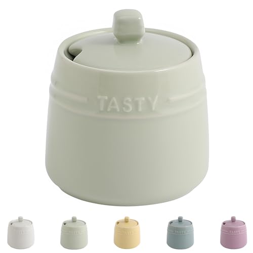 Dowbom Zuccheriera con coperchio e cucchiaio, zuccheriero, barattolo per conservazione, contenitore per zucchero (verde)