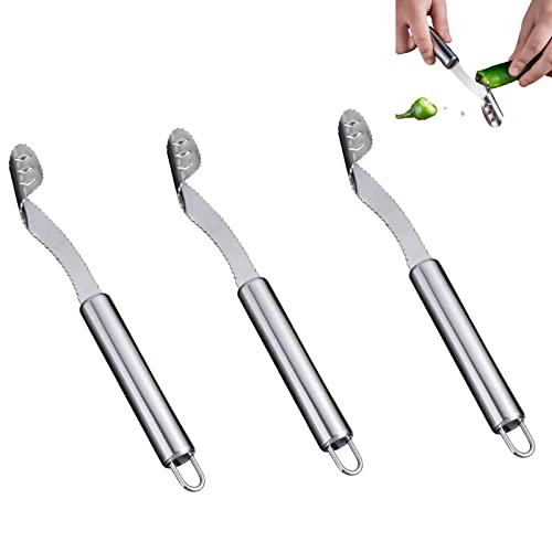 3 Stück Edelstahl Chili Entkerner Pfeffer Samen Entferner Haushalt Samen Entferner Werkzeug für Gemüse Tops, Chili, Glockenpfeffer Cover