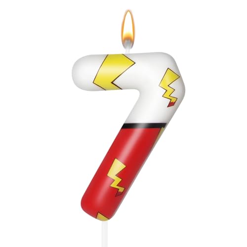 Image of Cartoon Red White Number Candle, Number 7 Birthday Candles, Anime Numeral Cake Topper for Boy Party Decorations,Theme Party Favors