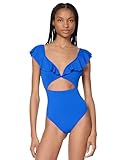 kate spade new york Women's Standard Solid Ruffle V-Wire One Piece, Nautical Blue
