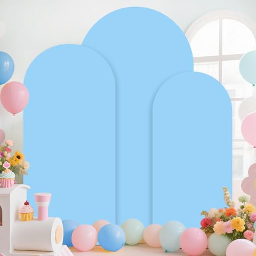 FANPROMS Backdrop Arch Stand with Cover 6&6.6&7.2ft Baby Blue Backdrop Arch Cover Set of 3 Metal Arched Backdrop Stand and Covers Set Gold Wedding Arched Frame for Wedding Party Banquet Event Decor by FANPROMS - Image 2