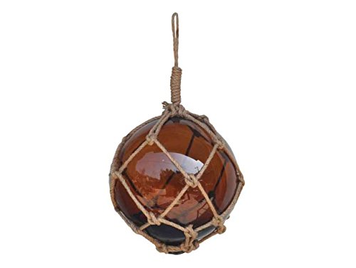 Hampton Nautical Amber Japanese Glass Ball Fishing Float With Brown Netting Decoration 12" #TOP1