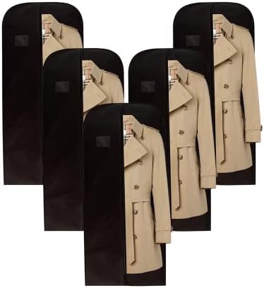 Wedcova UK Pack of 5 Black Suit Covers for Men | Garment Bags Moth Proof | Storage Bags with Zips for Clothing