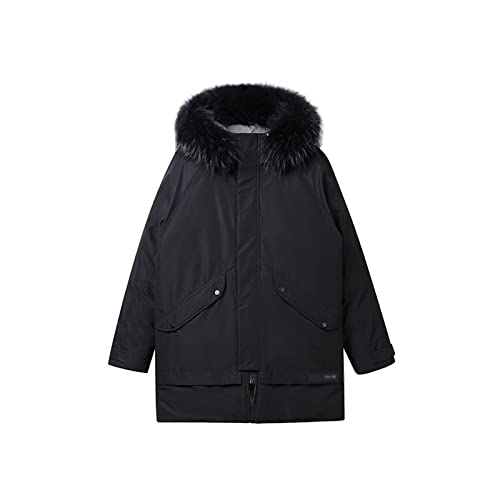 Joibkd Men's Down Jacket, Mid-Length Down Jacket Men's Loose Hooded Big Fur Collar Winter Top (Color : Black, Size : X-Large) #TOP15