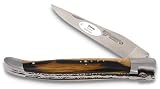 Gewicht: 81 g Laguiole en Aubrac Taschenmesser 12 cm - Griff schwarz-weißes Ebenholz - Zisellierte Platine - Klinge und Backen matt satiniert