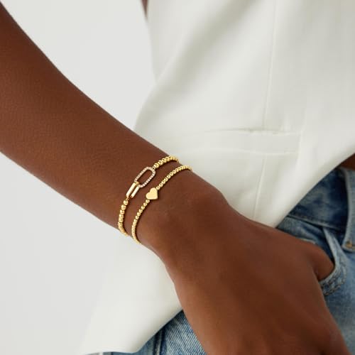Turandoss 3PCS 14K Gold Plated Beaded Stretch Bracelet for Women Teen Girls - image 3