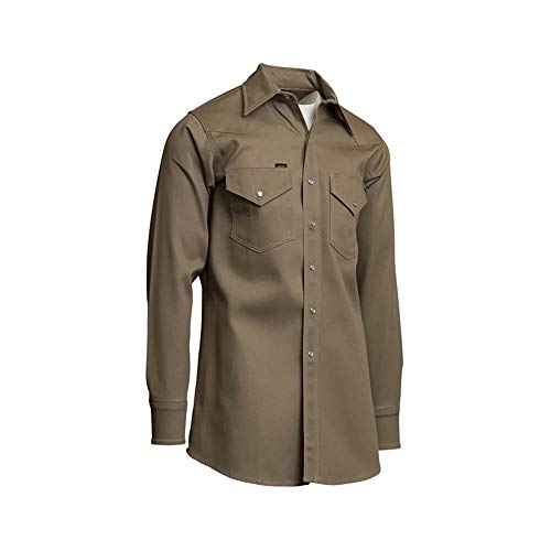 LAPCO Welding Shirts for Men, Non FR Mid Weight Welder Work Shirt, 100% Cotton Twill, Heavy Duty with Snap Buttons, Long Sleeve, Khaki - Thumbnail 3