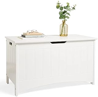 VonHaus Storage Chest - White Toy Box Storage Unit - Storage Bench w/ Hinged Lid - Large Ottoman Chest Organiser for Blankets - Shaker Style Shoe Bench for Hallway, Bedroom & Living Room
