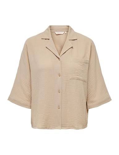 ONLY Damen Cropped Hemd Bluse Struktur Stoff aus Baumwolle Kurzes Halbarm...