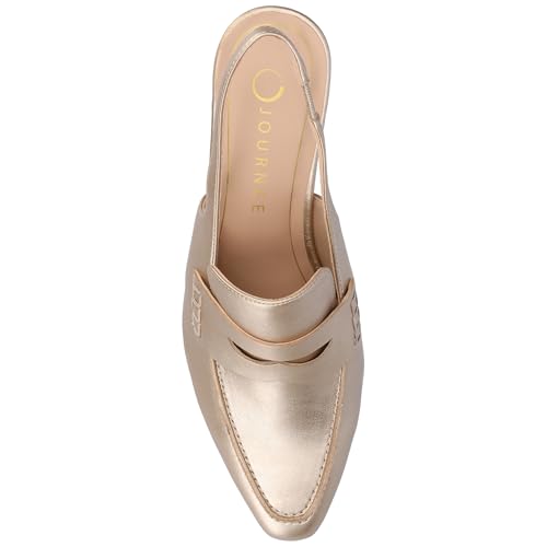 Journee Collection Womens Amory Penny Loafer Dress Pumps Cushioned Kitten Heel Sling Back Pull On Square Toe Shoes Champagne 9 Wide WOMENS US3