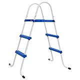 vidaXL Poolleiter Rutschfesten Schwimmbadleiter Sicherheitsleiter Pool Einstieg Leiter Treppe für Aufstellpool Blau Weiß 84cm Stahl