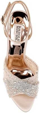 Badgley Mischka Women's Cameryn Satin Peep-toe Stiletto With Crystal-embellished Mesh Overlay