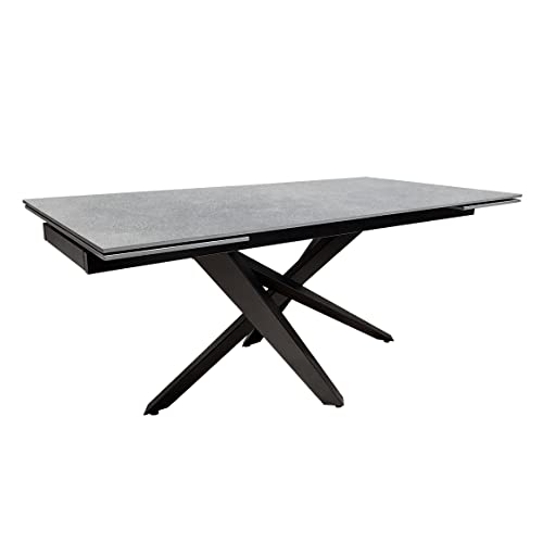 Meubletmoi Table de Repas Extensible 180/260 cm Plateau en céramique Gris Effet béton et Pieds croisés métal Noir - OPUS