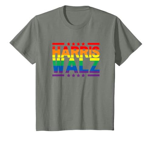 Rainbow Kamala Harris Tim Walz, LGBTQ Pride, President T-Shirt, Youth, Olive Heather, X-Small
