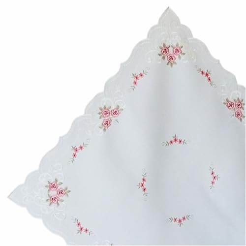 Nappe brodée roses fleurs été printemps linge table lin - 3