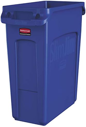 Rubbermaid Commercial Products Slim Jim Plastic Rectangular Trash/Garbage Can with Venting Channels, 16 Gallon, Blue (1971257)