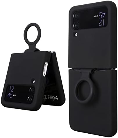 Saiboro for Samsung Z Flip 4 Case Silicone,Protective Phone Case with Ring Finger Grip,Galaxy Flip 4 case Matte Soft Silicone Cover,Fashion Slim Case for Samsung Galaxy Z Flip 4 Phone Case Black