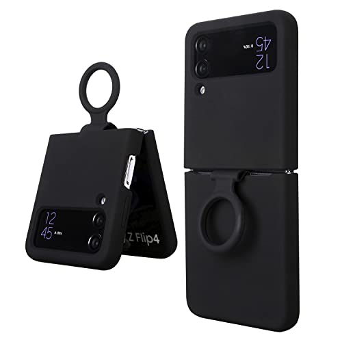 Saiboro For Samsung Z Flip 4 Case Silicone,Protective Phone Case With Ring Finger Grip,Galaxy Flip 4 Case Matte Soft Silicone Cover,Fashion Slim Case For Samsung Galaxy Z Flip 4 Phone Case Black #TOP1