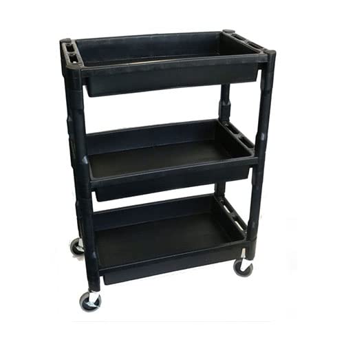 Challenger Mechanics/Utility Tool Trolley with 3 Trays & Accessory Holes 82x47x104.5cm | Heavy-Duty HDPE Construction, 45kg Load Capacity, 4 Castor Wheels (2 with Brakes) | Mobile Tool Cart