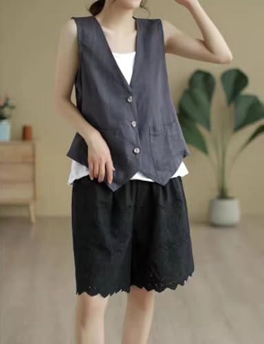 Kinghua Linen Vest Women 2025 Sleeveless Blazer Lightweight Spring Jackets Summer Blazer Button Down Casual Cardigan Tops3