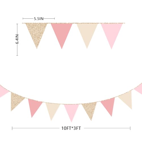 image for pinkblume Champagne Gold Dusty Rose Pink Beige Party Pennant Banner Fl