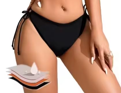Veintitrés Bikini Menstrual de Triángulo Ajustable con Lazos para Mujer, Traje de Baño Antifugas para Playa, Piscina y Natación, Ropa de Baño Reutilizable (FR/ES, Letras, S, Regular, Regular)