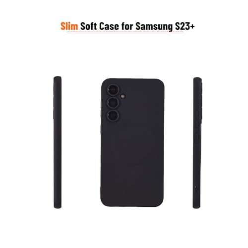Image of Yetagso Magnetic Case for Samsung Galaxy S23 Plus, Soft Silicone Slim Fit Anti-Scratch Case with Camera Protection, Wireless Charging Compatible, Black