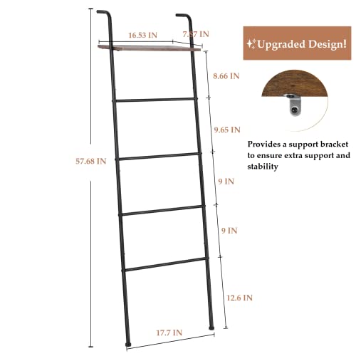 Sunexinlo Blanket Ladder Towel Ladder, Wall Leaning Metal Blanket Ladders With Shelf For The Living Room, Black Towel Ladder Rack For Bathroom #TOP2
