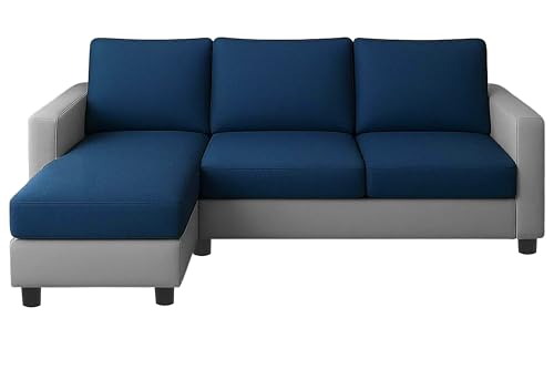 ARTFUL LIVING Modern L-Shape Sofa Set - Left-Hand Sectional Velvet Fabric with Cushions, 3-Seater with Chaise Blue & Grey Dual - Tone Couch for Living Room, Office, or Guest Space