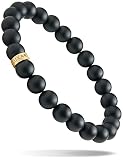 LUXAR Men’s Matte Black 8mm Solid Onyx Beaded Bracelet | Brushed 18K Gold Plated Signature Bead | Mi
