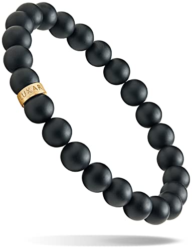 Luxar Men’s Matte Black 8Mm Solid Onyx Beaded Bracelet | Brushed 18K Gold Plated Signature Bead | Minimalist, Designer Jewelry For Men | Fits 6-6½ Inch Wrist (Small) #TOP11