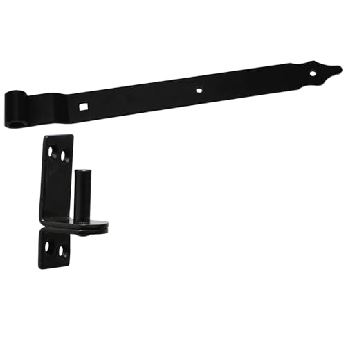 BRESKO Ladenband gekröpft mit Kloben Set 30-80 cm Torband Türband Scharnier Bandscharnier Tor Gartentor Beschlag (Schwarz, 300x30x3 mm)