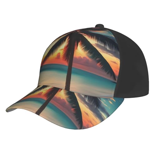 Gorra unisex negra con estampado tropical de palma miniatura 1