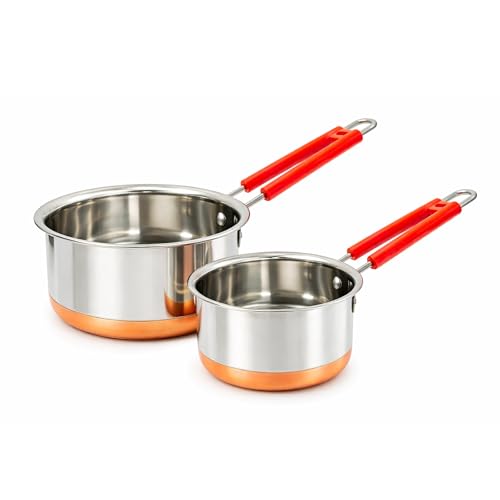 Stainless Steel Sauce Pan Set with Copper Bottom, 1.5L & 1L