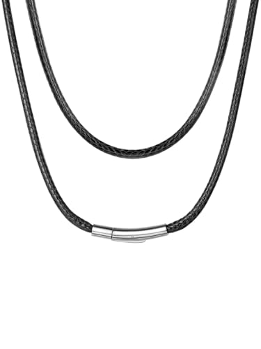 ChainsHouse Männer Halskette 3mm Lederband Kette mit Verschluss Herren Leder Lederband Schwarz Halskette 46cm Geflochtene Lederkette Schwarz Herren Kunstlederband Halsband Schmuck für Valentinstag