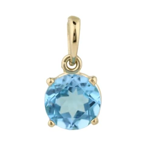 GNGJewel 14k Yellow Gold Round Gemstone Pendant, 6mm Natural and Lab Created Stones (Swiss Blue Topaz) Cover