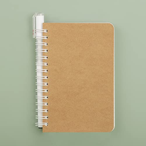 Image of TWONE Kraft Cover Lay Flat Spiral Notebooks - Two Pack - 3.5 inch x 5.5 inch - 180 Blank Pages - 90 Sheets - Easy to Carry