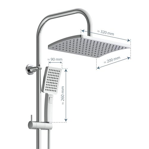 SCHÜTTE MALLORCA Doucheset | Douchekolom met grote regendouche | Handdouche met 3 straalsoorten | Douchesysteem met in hoogte verstelbare douchestang | Chroom - Afbeelding 6
