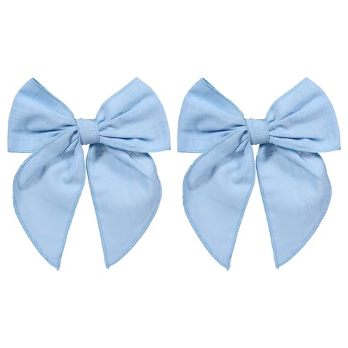 2pc Light Blue Cotton Linen Hair Bows 5.5" Soft Fable Hair Bow Barrettes for Girls Ponytail Sailor Knot Bows Alligator Clip Women Swimsuit Party Accessories Summer Beach Gift