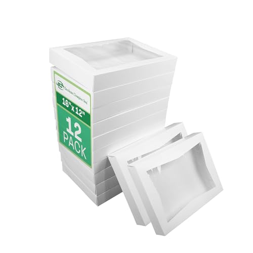 SCT White Window Bakery Box (12 Pack) 16x12x2.5, Auto Pop-Up Containers for Cake, 16 inch Bakery Pack, Cookie Box with Window, Disposable Donut Box, 24543-12