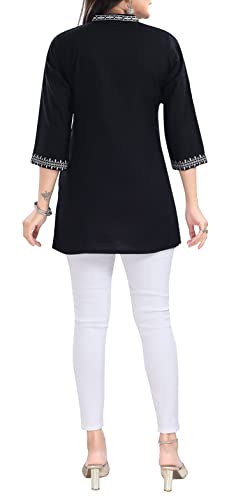 Ishdeena Indian Kurtis For Women Indian Style Printed Embroidered Tunics Womens Tops Kurta (Medium, Black - 0622S1Id1) #TOP4