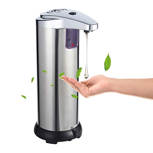 ISWAKI Automatic Soap Dispenser 250 ml Stainless Steel Touchless Soap Dispenser Equipped with Infrared Motion Sensor Adjustable Switches Upgraded Waterproof Base for Bathroom Kitchen Hotel Restaurant