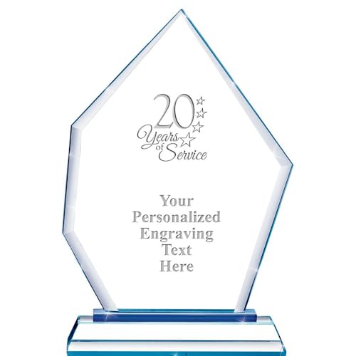 Crown Awards Custom 20 Years of Service Employee Award, Peak Blue Base Personalized Crystal Trophy