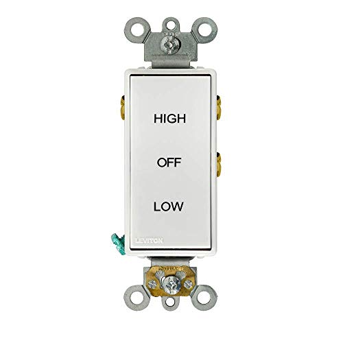 Image of Leviton 5685-W 15 Amp, 120 /277 Volt, Decora Plus Rocker, Double-Throw Center-OFF, High /Low /Off Markings, Maintained Contact Single-Pole AC Quiet Switch, White